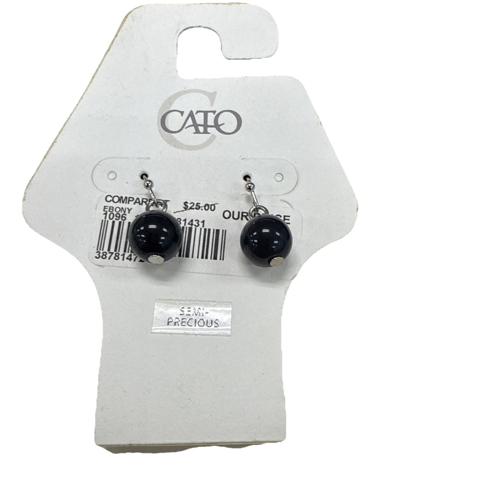 Cato Onyx Ebony Silver‎ Tone Enamel Pierce Semi Precious Stone E2-1
